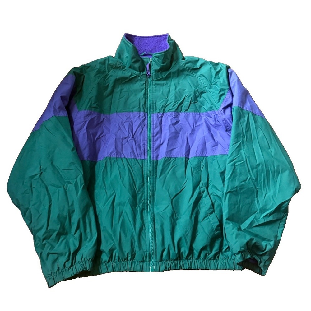 GAP Jacket Mens XL Green Purple Warehouse Color Block Windbreaker Fleece Vintage